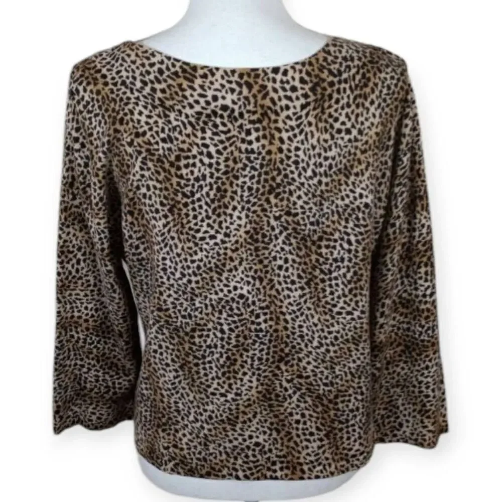 WORLD REPUBLIC CLOTHING CO. BLACK & TAN LEOPARD PRINT TOP SZ.XL EUC.